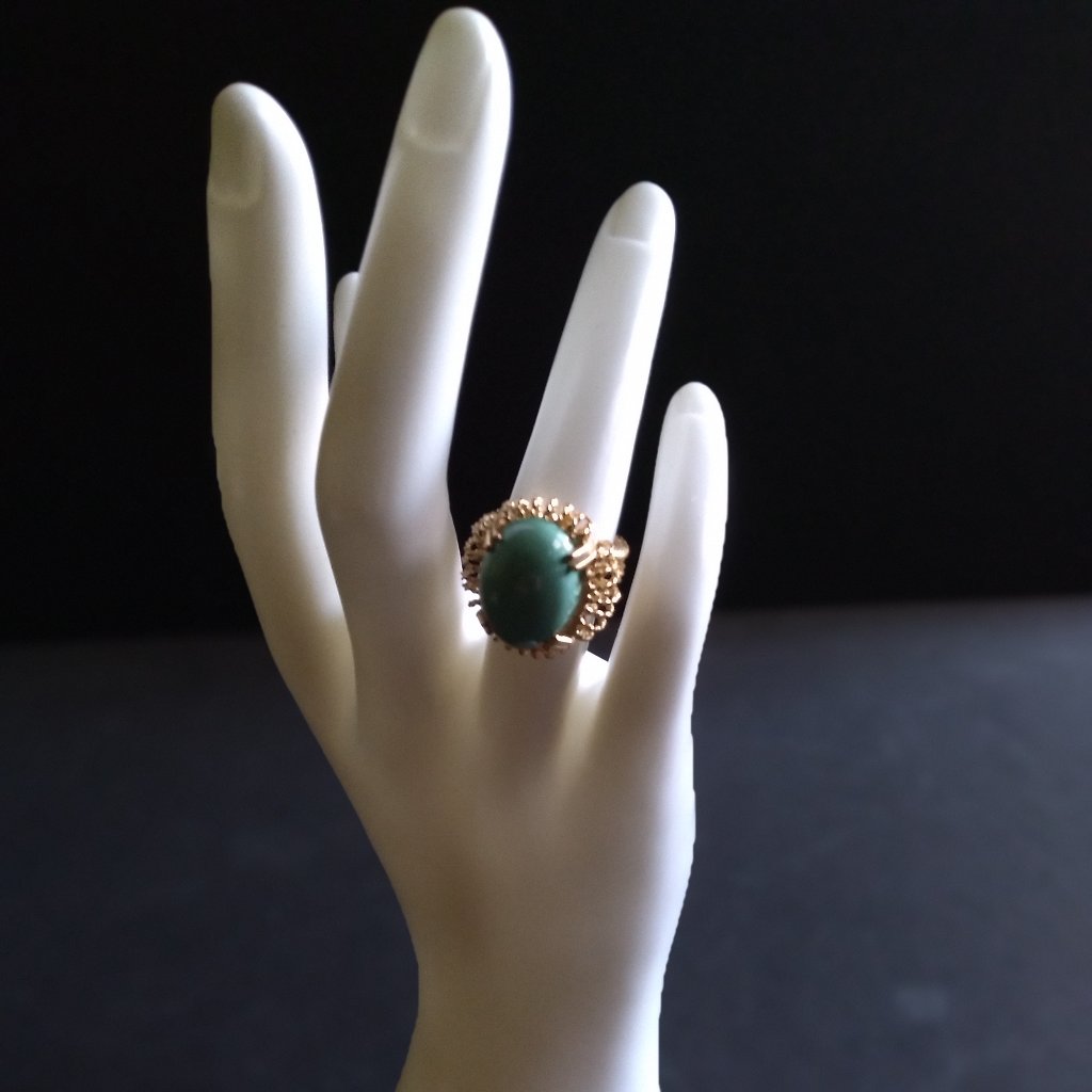 Large Sleeping Beauty Turquoise Stone Ring Set In A 12k Gold 4 Prong Ring